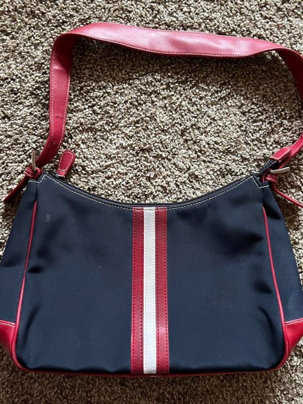 Liz Claiborne Villager Navy and Red Striped Retro Purse